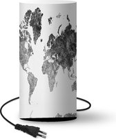 Lamp Zwarte wereldkaart met grijze vlekken op een rozige achtergrond - zwart wit - 33 cm hoog - Ø16 cm - Inclusief LED lamp