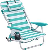 Draagbare strandstoel met afneembare hoofdsteun, opvouwbare strandstoel met rugleuning, verstelbare rugleuning tot 180°, met bekerhouder en zak HMBC62JW