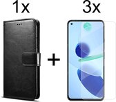 Xiaomi Mi 11 Lite 4G/5G hoesje bookcase met pasjeshouder zwart wallet portemonnee book case cover - 3x Xiaomi Mi 11 Lite 4G/5G screenprotector