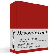 Droomtextiel - Dubbel Jersey - Hoeslakens - Rood - Eenpersoons- 80x200 cm - Hoge Hoek - 220 gr/m2 - 100% Hoogwaardige Gebreid Katoen - Rondom Elastiek - Super Zacht - Strijkvrij -