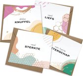 Tallies Cards - greeting - ansichtkaarten - Sterkte -  Liefs - Beterschap - Knuffel - Abstract  - Set van 4 wenskaarten - Inclusief kraft envelop - sterkte - knuffel - medeleven - 100% Duurza