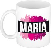 Maria  naam cadeau mok / beker met roze verfstrepen - Cadeau collega/ moederdag/ verjaardag of als persoonlijke mok werknemers