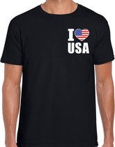 I love usa t-shirt zwart op borst voor heren - Amerika landen shirt - supporter kleding 2XL