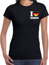 I love Germany t-shirt zwart op borst voor dames - Duitsland landen shirt - supporter kleding XS