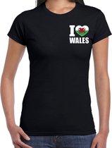 I love Wales t-shirt zwart op borst voor dames - Verenigd Koninkrijk landen shirt - supporter kleding XS