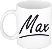 Max naam cadeau mok / beker met sierlijke letters - Cadeau collega/ vaderdag/ verjaardag of persoonlijke voornaam mok werknemers