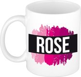 Rose  naam cadeau mok / beker met roze verfstrepen - Cadeau collega/ moederdag/ verjaardag of als persoonlijke mok werknemers