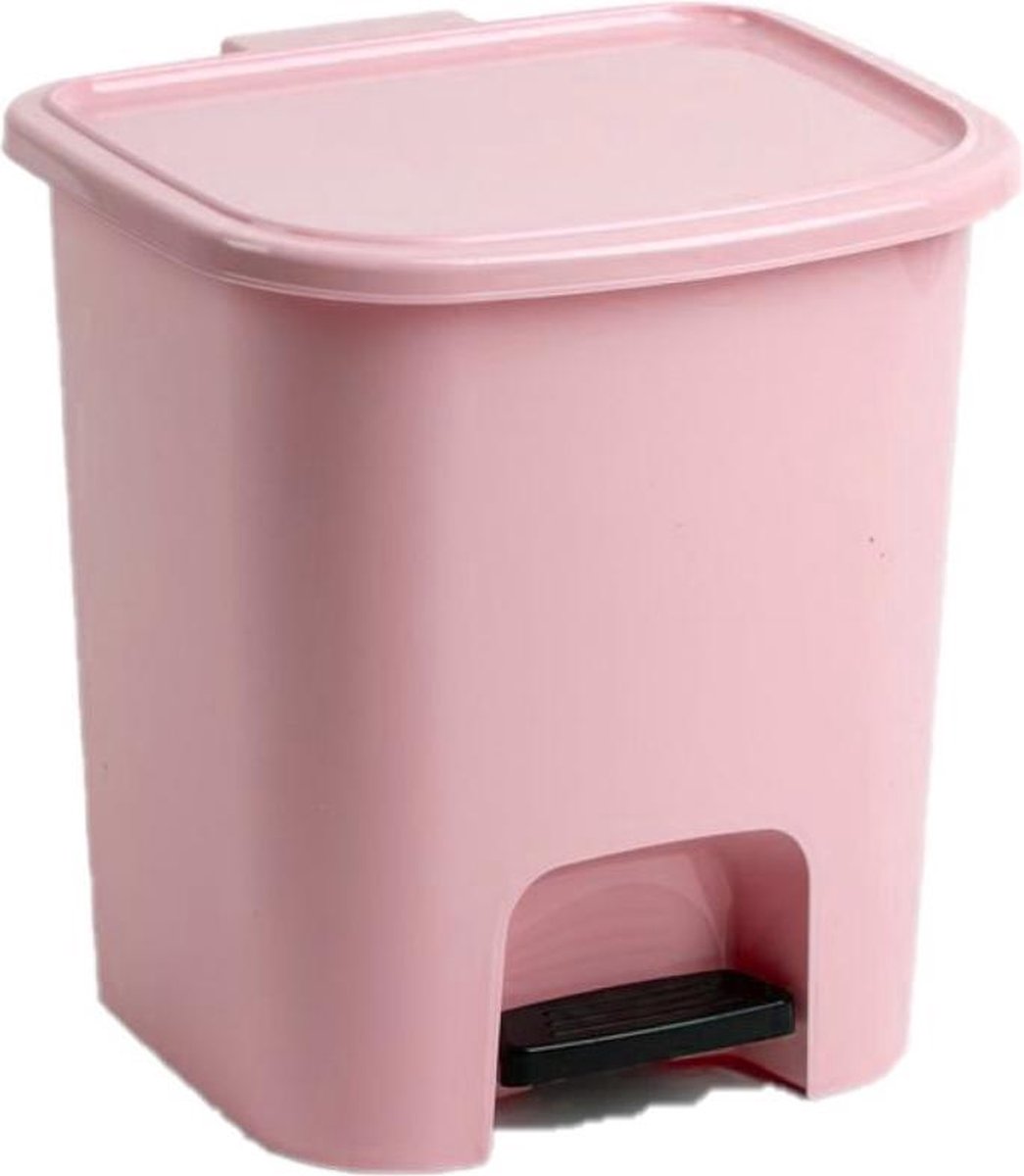 2x stuks kunststof afvalemmers/vuilnisemmers/pedaalemmers roze 7.5 liter met binnenbak, deksel en pedaal 24 x 22 x 25.5 cm