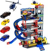 4 verdiepingen Parkeergarage - Lift en landingsbaan 46 x 35 cm - inclusief set auto's en helikopter landingsbaan - Wasstraat speelgoed kinderen jongens