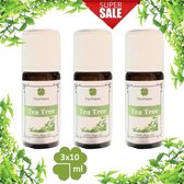 3x10ml Franse Etherische Tea tree olie. Voordeel verpakking. Reinigt en verzorgt de huid. Antibacterieel.