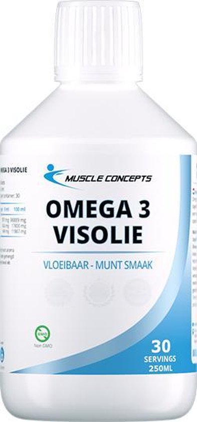 Omega 3 Visolie Vloeibaar | Muscle Concepts Visvetzuren - Munt smaak - 250ml | bol.com
