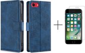 Telefoonhoesje iPhone 8 | iPhone 7 | iPhone SE2020 | Hoogwaardig Pu Leren Bookcase | Pasjeshouder | Luxe Uitstraling | Blauw + 1x screenprotector