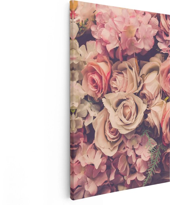 Artaza Canvas Schilderij Roze Rozen Achtergrond - Retro - Bloemen - 20x30 - Klein - Foto Op Canvas - Canvas Print