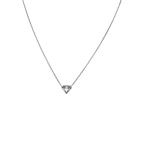 Silventi 9NBSAM-190091 Zilveren Ketting - Dames - Bedel - Diamant - 8 x 8 mm - Ankerschakel - 38 + 5 cm - 7 ,, Dik - Rhodium - Zilver