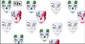 12x Pierrot scary masker transparant - Halloween horror griezel streng thema feest festival uitdeel
