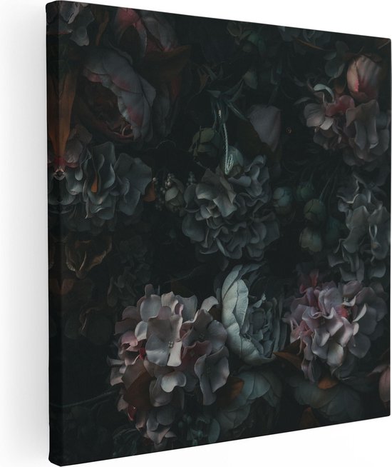 Artaza Canvas Schilderij Bloemen In Het Donker - Duisternis - 40x40 - Klein - Foto Op Canvas - Canvas Print