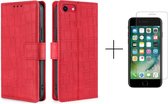 Telefoonhoesje iPhone 8 | iPhone 7 | iPhone SE2020 | Hoogwaardig Pu Leren Bookcase | Pasjeshouder | Luxe Uitstraling | Rood + 1x screenprotector