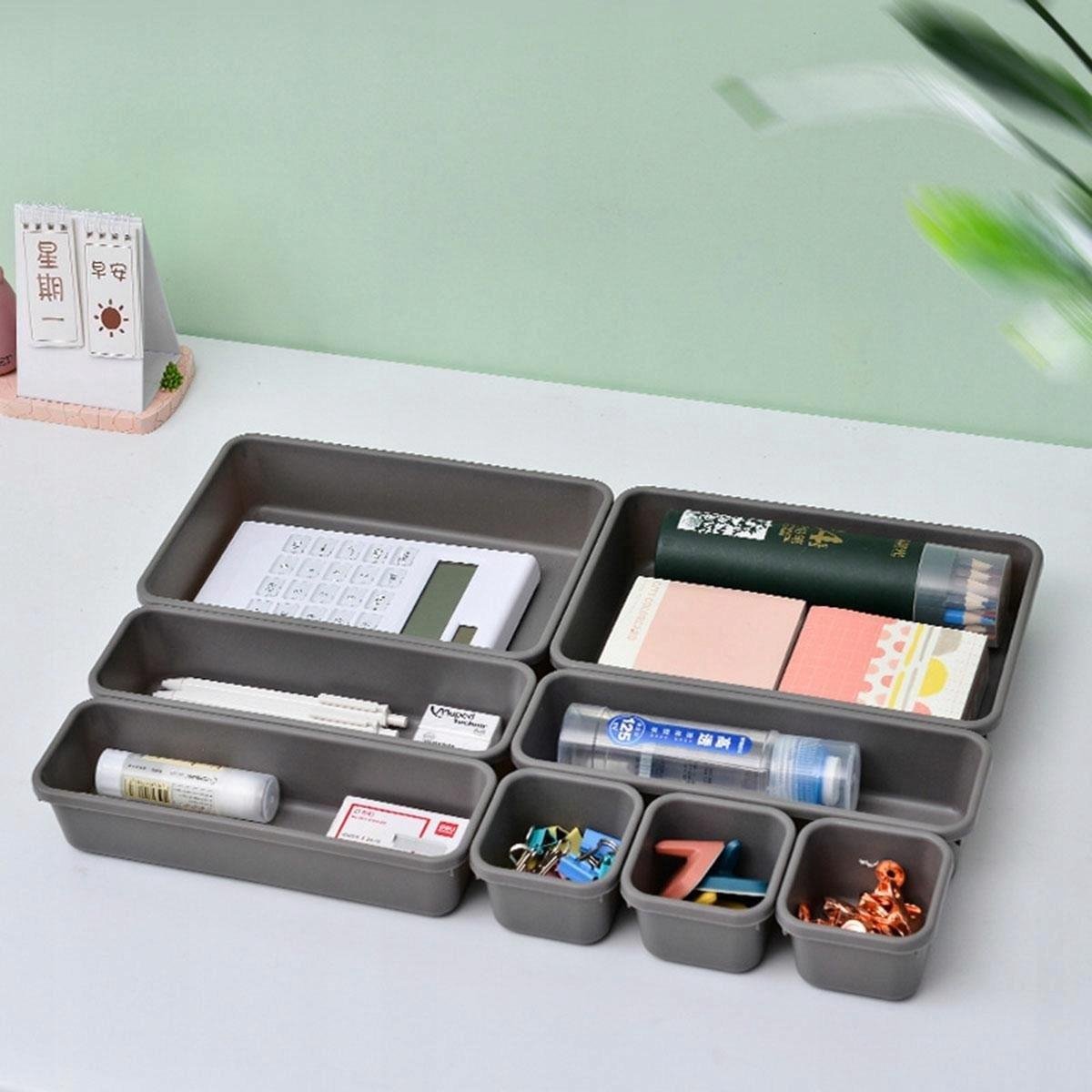 Modulaire Lade Organizer Set Van 8 Bakken - Bestekbak Ladeverdeler Ladebak Organiser Lade Inzet Bak Opbergbak Houder Verdeling Buro/Keukenklade/Keuken/Badkamer - Inzetbak Opbergbakken Voor Opbergen Van Bestek/Cosmetica/Sieraden - Kunststof - Grijs — cadeau in Cadeau-ideeën - foto 7