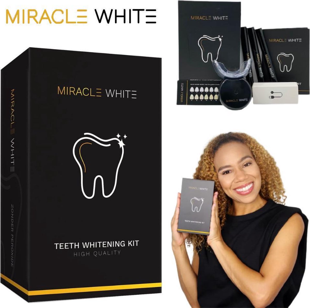 Miracle White Tandenbleker Set - 3 Gelspuiten - Zonder Peroxide 100% Natuurlijk - Dierproefvrij - Wittere Tanden - 3D LED - Teeth Whitening - Tandenblekerset - Tandenblekers - Bleker