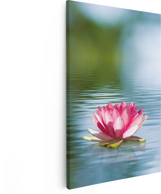 Artaza Canvas Schilderij Roze Lotusbloem Op Het Water - 80x120 - Groot - Foto Op Canvas - Canvas Print
