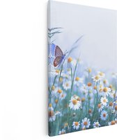 Artaza Canvas Schilderij Witte Kamille Bloemen Met Een Vlinder - 60x90 - Foto Op Canvas - Canvas Print