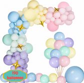 Baloba® Pastel Ballonnenboog Macaron Roze, Paars, Blauw, Groen & Geel ballonnen met Gouden Ster Folie Ballon - Feest Versiering Pakket - Verjaardag Bruiloft Decoratie - 190 Ballonn