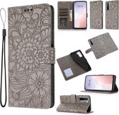 Voor Huawei nova 7 SE Huid Voelen Reliëf Zonnebloem Horizontale Flip Lederen Case met Houder & Kaartsleuven & Portemonnee & Lanyard (Grijs)