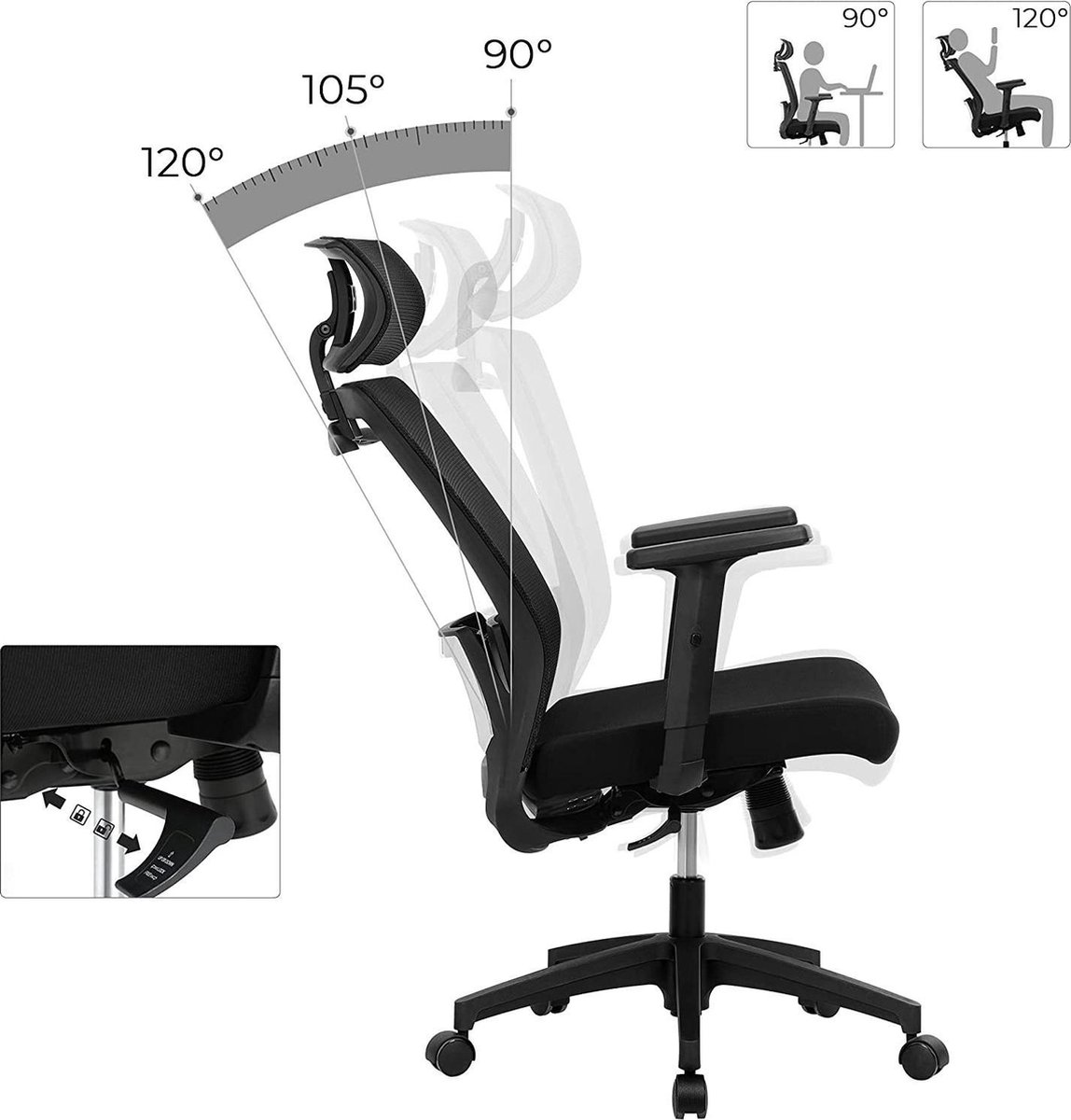 SONGMICS Office chair, ergonomic office chair, swivel chair