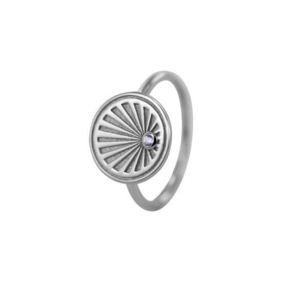 Silventi 9SIL-21539 Zilveren Ring - Dames - Zon - Zirkonia - 11,6 mm Doorsnee - Maat 52 - Rhodium - Zilver