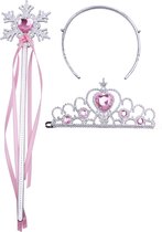 Het Betere Merk - Prinsessen Verkleedkleren Meisje - Tiara - Kroon - Toverstaf met lint - voor bij je Elsa jurk- Kroon -Verkleedkleding