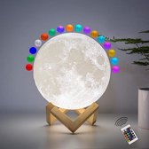 DecorVerlichting Maan Lamp - 20 cm - Tafellamp - Accu 15 tot 89 uur - Moonlamp 16 dimbare LED kleuren en Afstandbediening