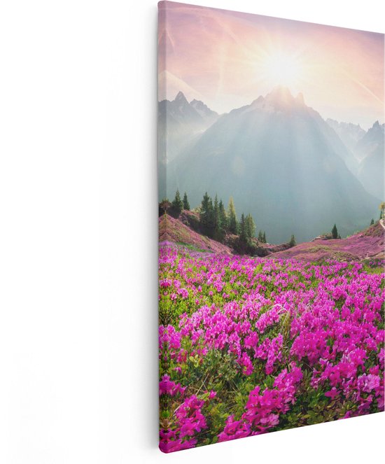 Artaza Canvas Schilderij Rhododendron Bloemenveld In De Alpen - 40x60 - Poster Foto op Canvas - Canvas Print