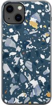 Apple iPhone 13 Telefoonhoesje - Transparant Siliconenhoesje - Flexibel - Met Marmerprint - Terrazzo - Donkerblauw