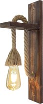 Fienzi | HT114 Industrial Style, Retro Wooden Rope Wall Lamp - Industriële Walnotenhout Wandlamp - Rustic