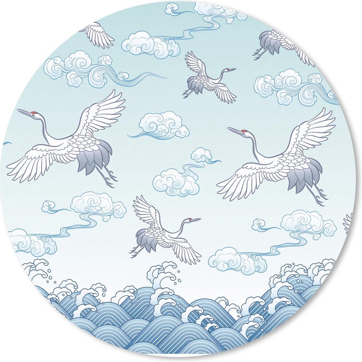 Muismat rond 50x50 cm - Mousepad Schildering van Chinese kraanvogels - Ronde muismatten
