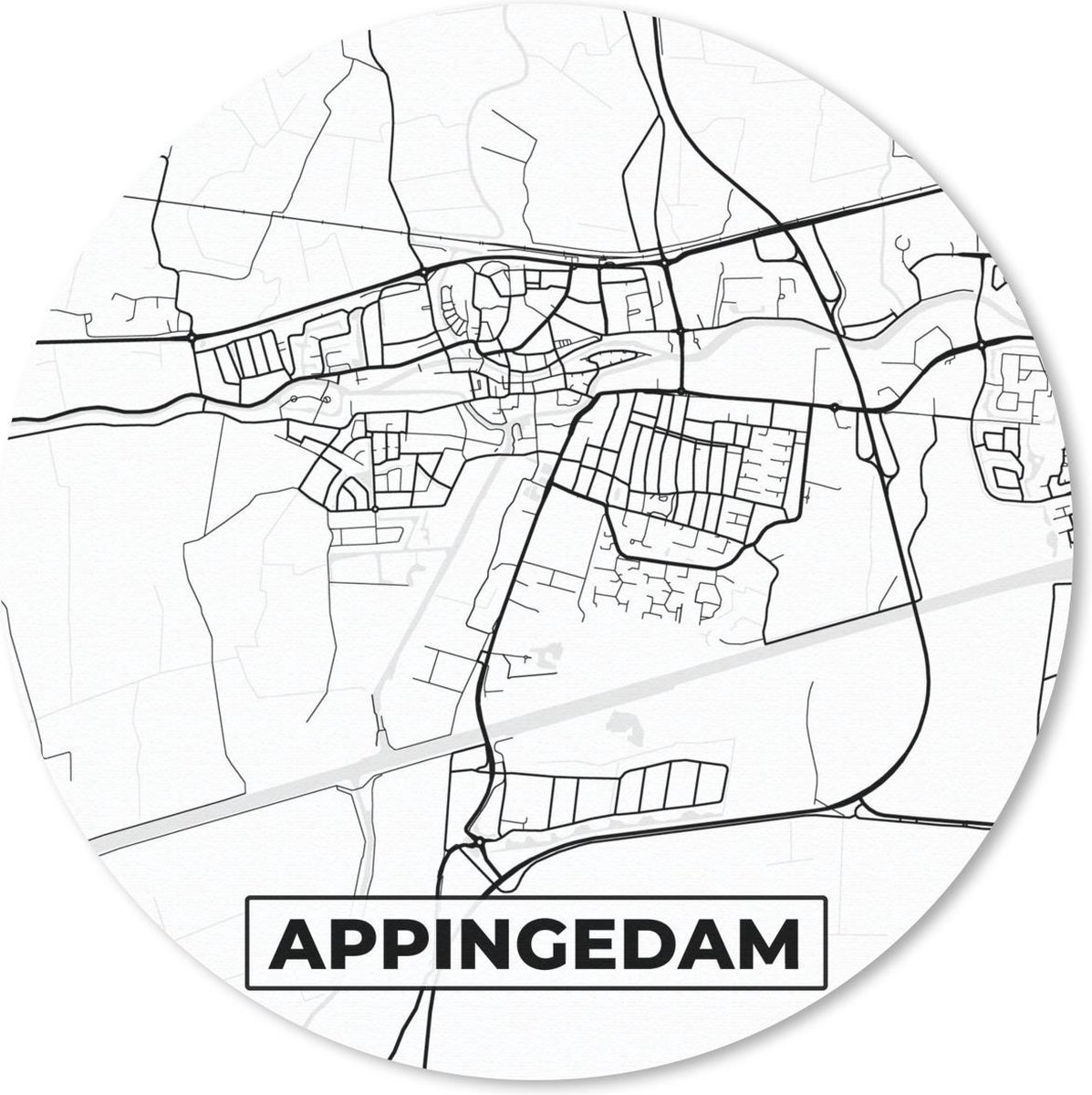 Muismat rond 40x40 cm - Mousepad Kaart - Appingedam - Zwart - Wit - Ronde muismatten