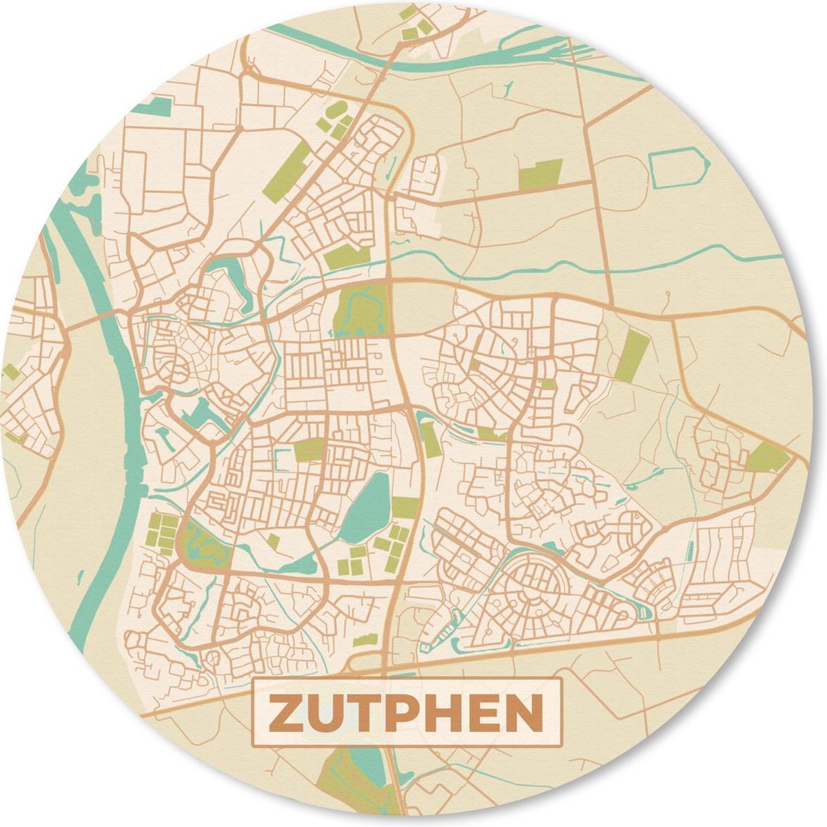 Muismat rond 40x40 cm - Mousepad Kaart - Zutphen - Vintage - Ronde muismatten