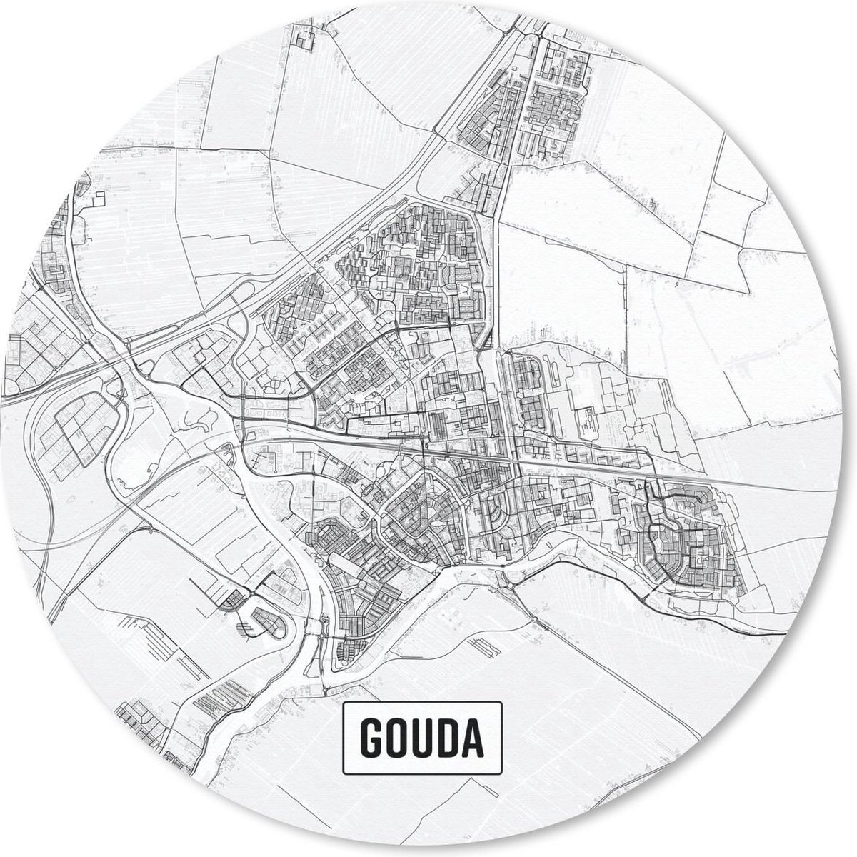 Muismat rond 40x40 cm - Mousepad Stadskaart Gouda - Ronde muismatten
