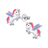 Joy|S - Zilveren eenhoorn met vleugeltjes oorbellen - unicorn oorknoppen