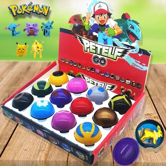 Afbeelding van het spel 12 pokémon pokeball met random pokemon figuur in de bal - pokemon - bal - pokemonbal - pokebal - pokéball - pokemon ball - pokemon bal met figuur