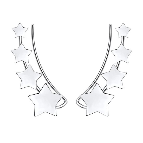 Joy|S - Zilveren ear climbers oorbellen - 4 sterren - gepolijst
