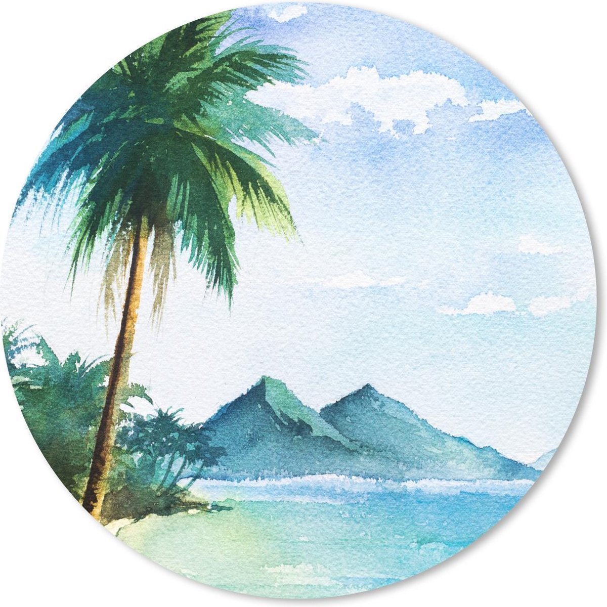 Muismat rond 40x40 cm - Mousepad Waterverf - Zee - Palmboom - Ronde muismatten