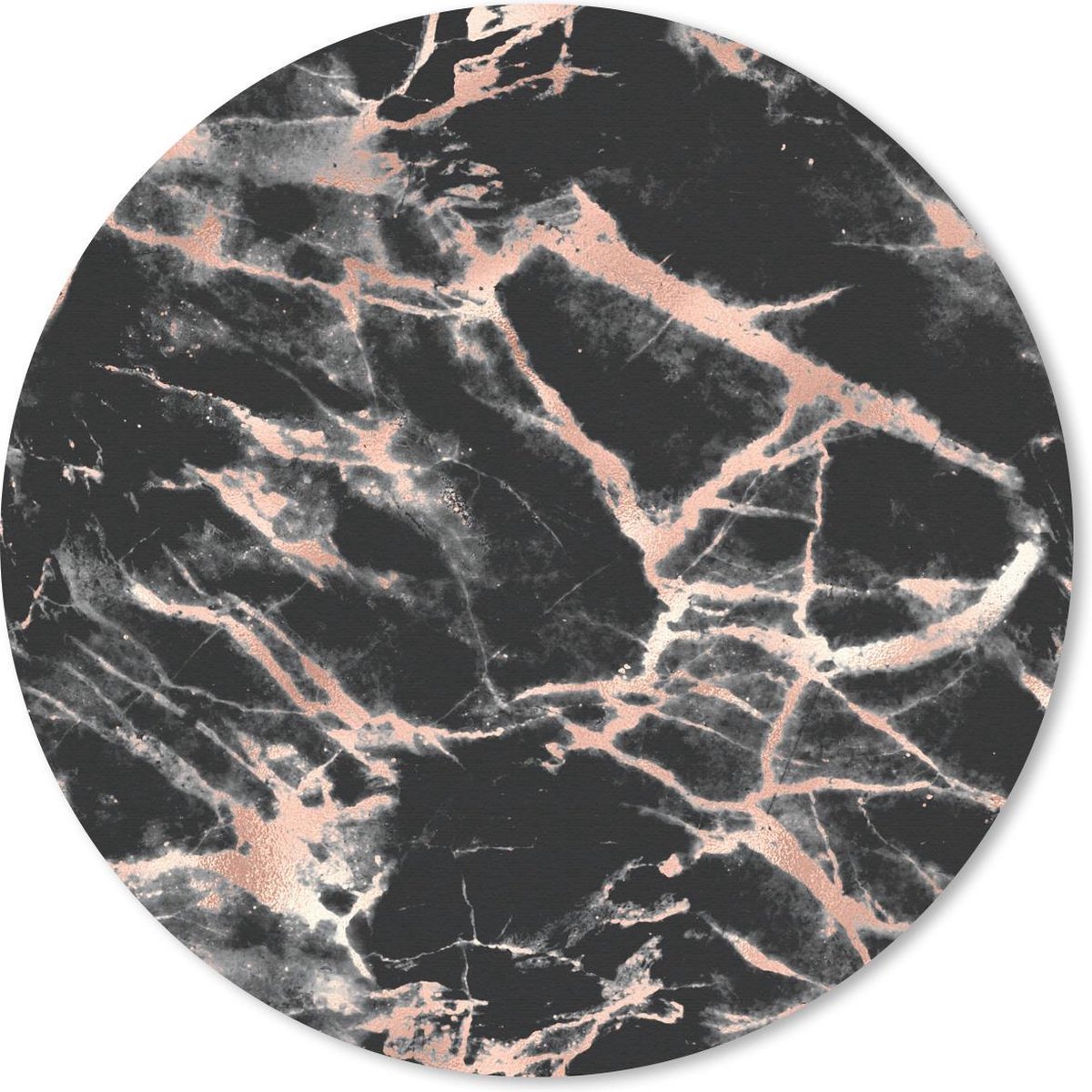 Muismat rond 40x40 cm - Mousepad Marmer - Zwart - Goud - Ronde muismatten