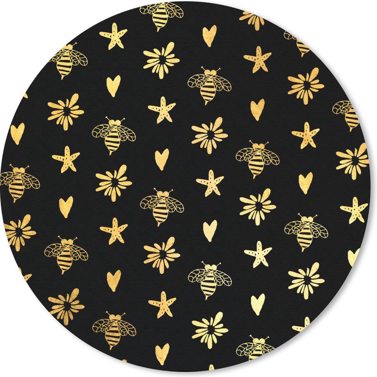Muismat rond 40x40 cm - Mousepad Bij - Goud - Patroon - Ronde muismatten
