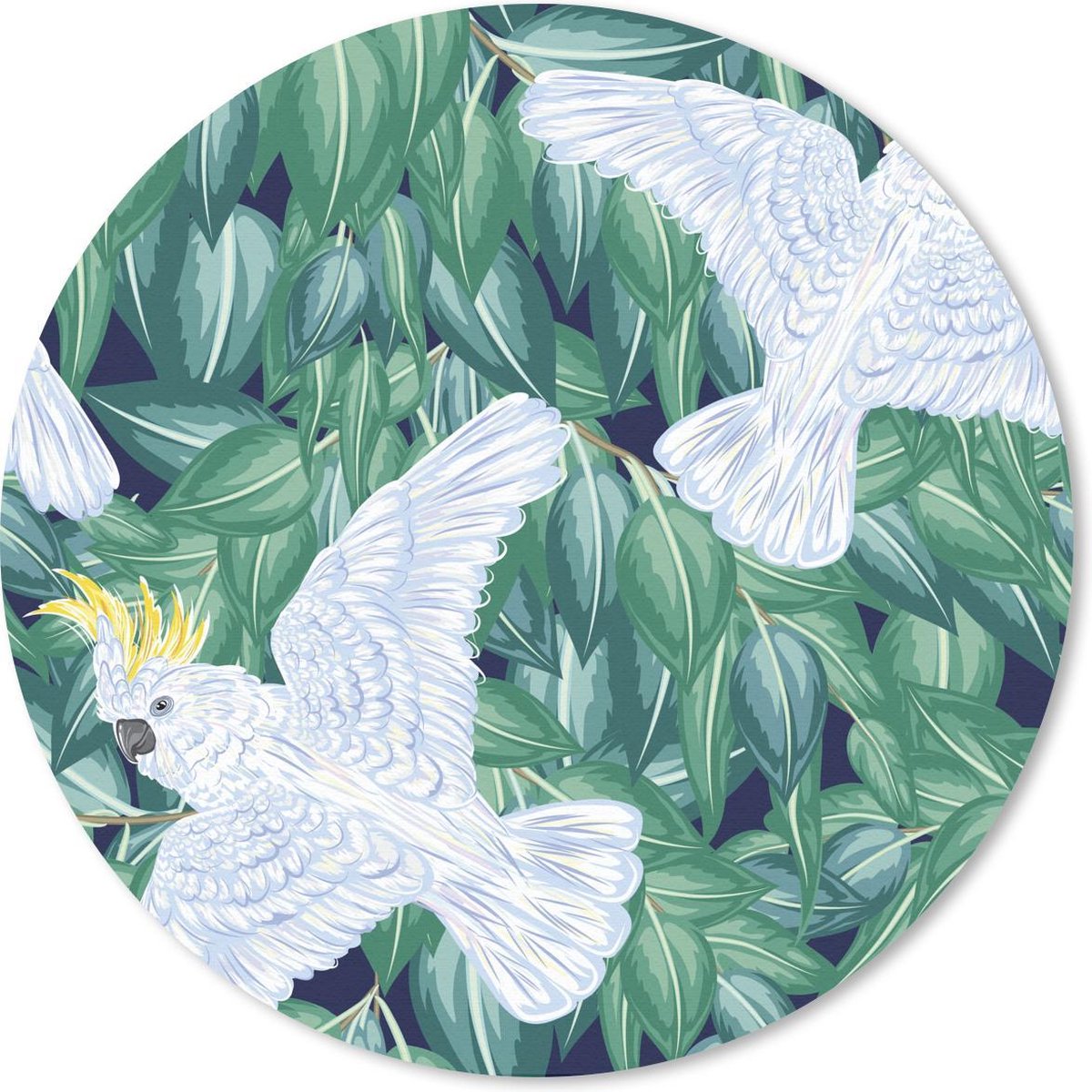 Muismat rond 50x50 cm - Mousepad Vogel - Bladeren - Kaketoe - Patronen - Ronde muismatten