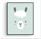 Poster Alpaca Hoofd Groen - Dieren - Kinderkamer - Dierenposter - Babykamer / Kinderposter - Babyshower Cadeau - Muurdecoratie - 30x21cm - Postercity