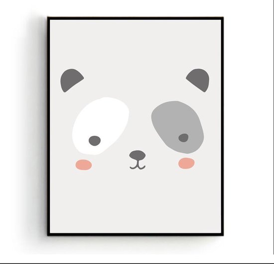 Poster Panda Hoofd Grijs  - Dieren - Kinderkamer - Dierenposter - Babykamer / Kinderposter - Babyshower Cadeau - Muurdecoratie - 80x60cm - Postercity