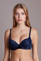 PD Dames Lingerie Voorgevormde beugel Satijn BH (10082) - Maat 80B - MARINE-BLAUW