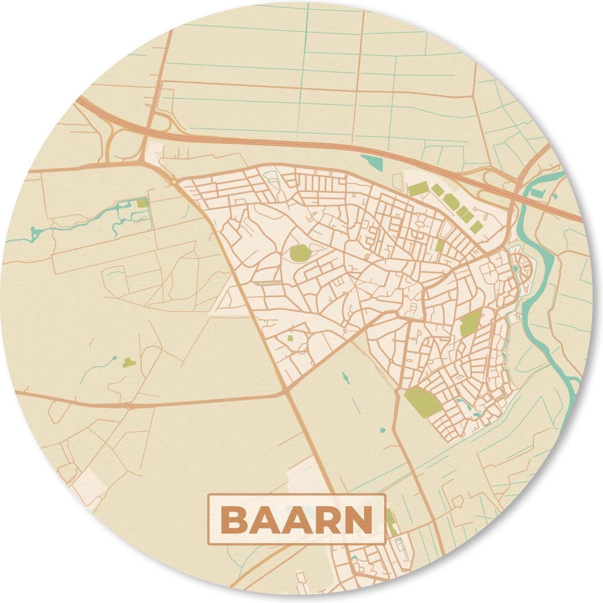 Muismat rond 50x50 cm - Mousepad Kaart - Baarn - Vintage - Ronde muismatten