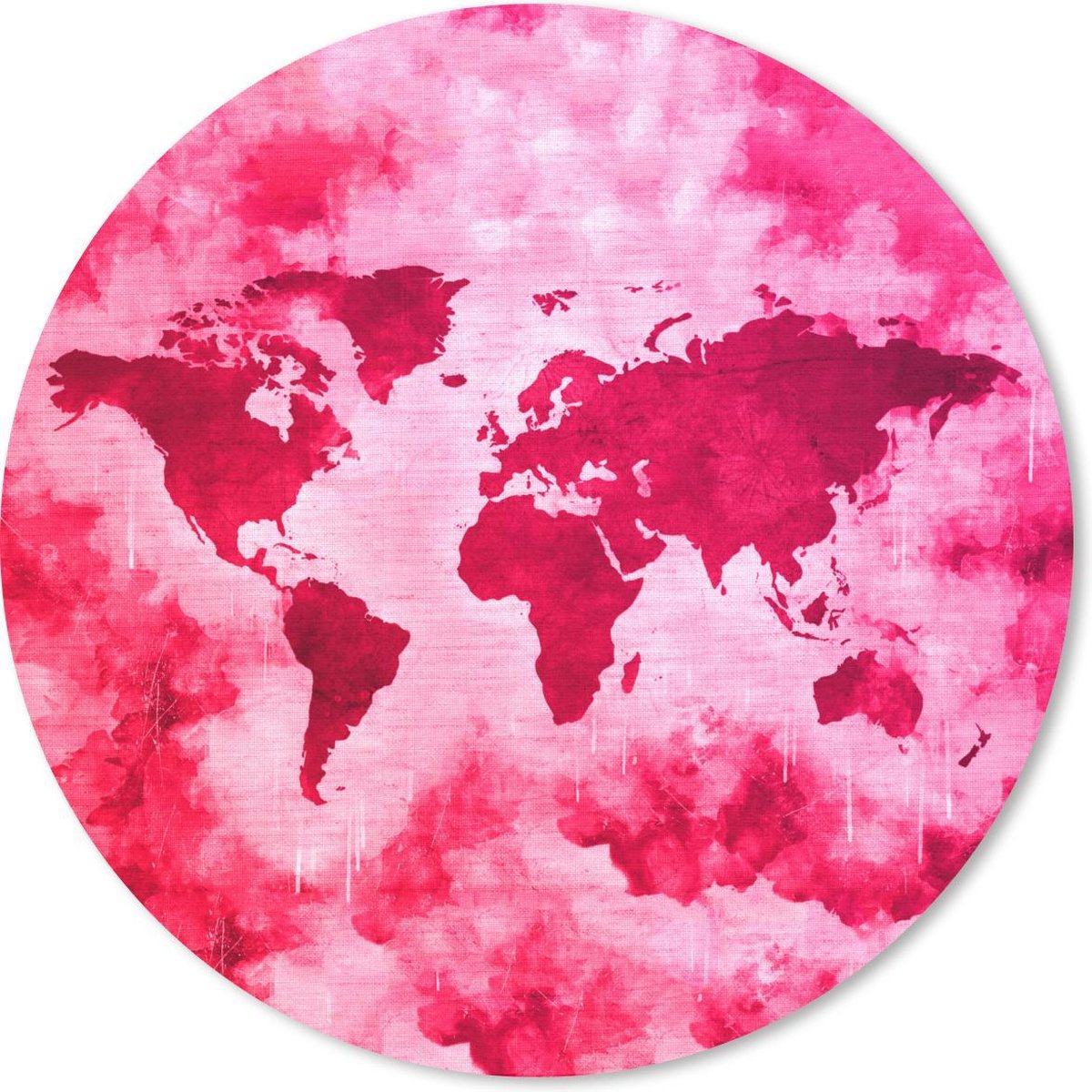 Muismat rond 40x40 cm - Mousepad Wereldkaart - Kleuren - Roze - Ronde muismatten